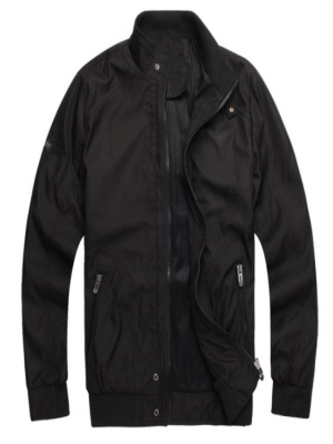Men coat black pocket zip style